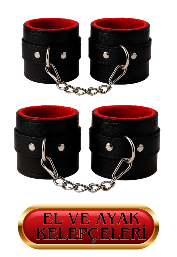 7 Parça Fantazi Seti | Peluş İç Yüzeyli Kelepçe, Zincirli   Kırbaç ve Aksesuarlar