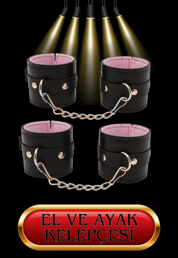 8 Parça Fantazi Seti | Peluş İç Yüzeyli Kelepçe, Zincirli   Maske, Kırbaç ve Aksesuarlar