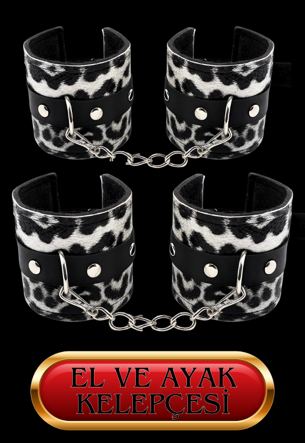 8 Parça Fantazi Seti | Leopar Desenli Peluş Kelepçe, Zincirli   Maske, Kırbaç ve Aksesuarlar