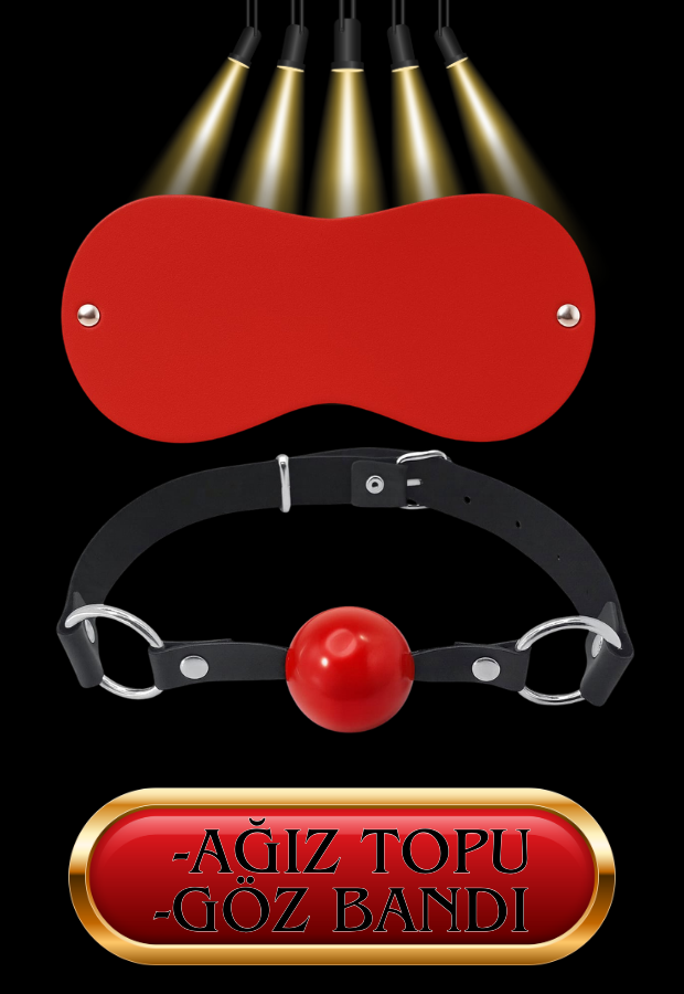 8 Parça Fantazi Seti | Kırmızı Siyah Peluş Kelepçe, Zincirli   Maske, Kırbaç ve Aksesuarlar