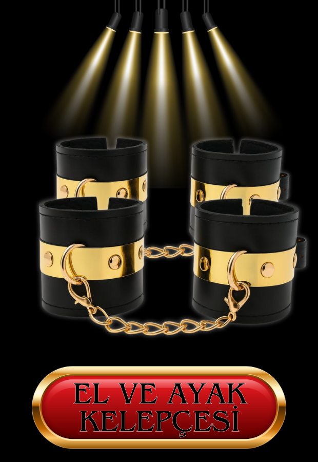 8 Parça Fantazi Seti | Gold Detaylı Peluş Kelepçe, Zincirli   Maske, Kırbaç ve Aksesuarlar