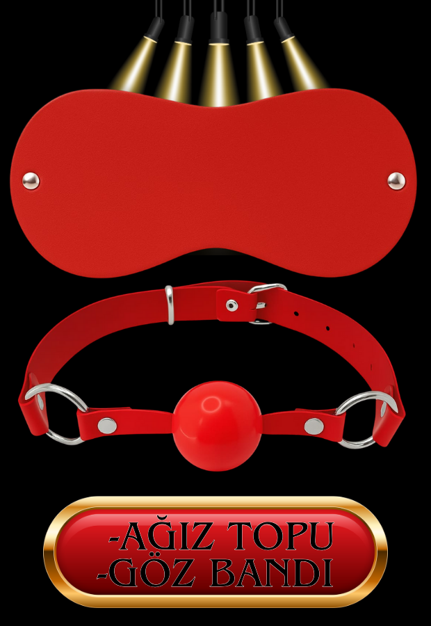 8 Parça Fantazi Seti | Kırmızı Peluş İç Yüzeyli Kelepçe Maske, Kırbaç ve Aksesuarlar