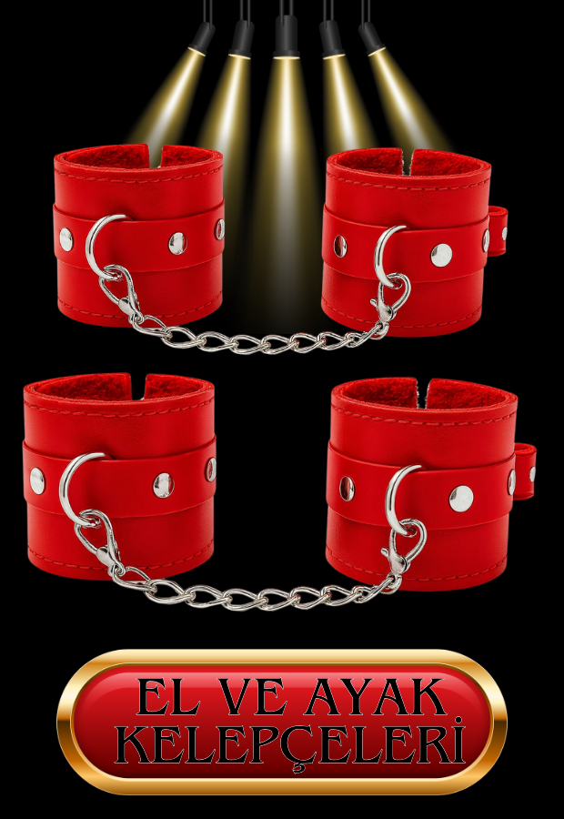 8 Parça Fantazi Seti | Kırmızı Peluş İç Yüzeyli Kelepçe Maske, Kırbaç ve Aksesuarlar