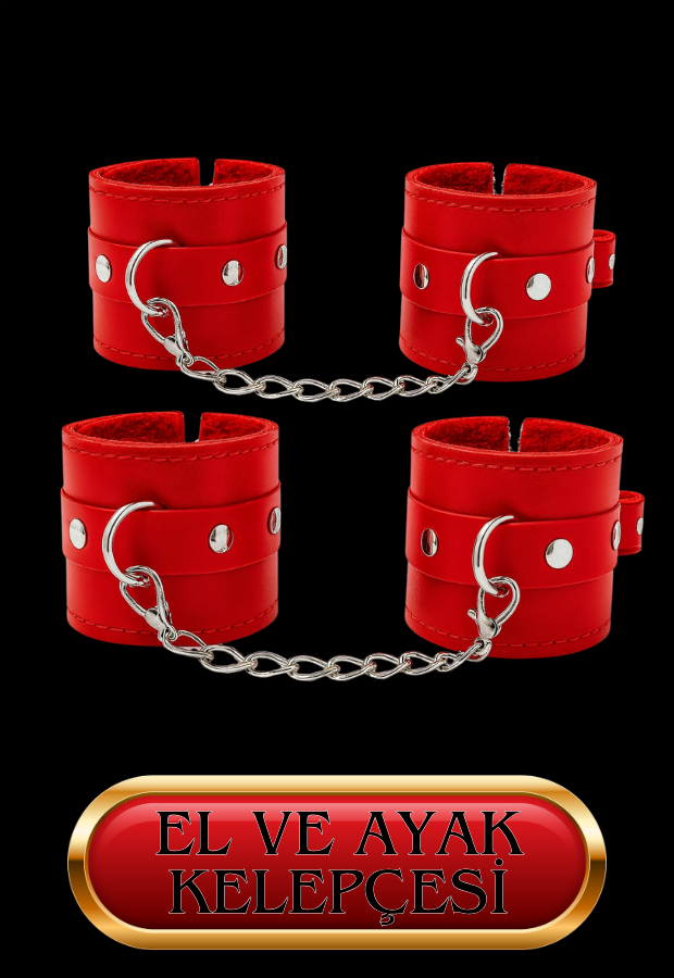 10 Parça Fantazi Seti | Kırmızı Peluş Kelepçe, Zincirli   Maske, Paddle, İp ve Aksesuarlar