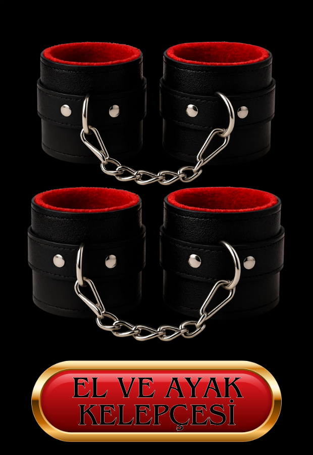 10 Parça Fantazi Seti | Kırmızı Peluş İç Yüzeyli Kelepçer, Maske, Paddle, İp ve Aksesuarlar