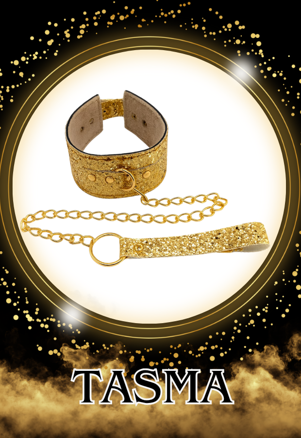 8 Parça Fantazi Seti | Gold Simli Peluş Kelepçe, Zincirli   Maske, Kırbaç ve Aksesuarlar