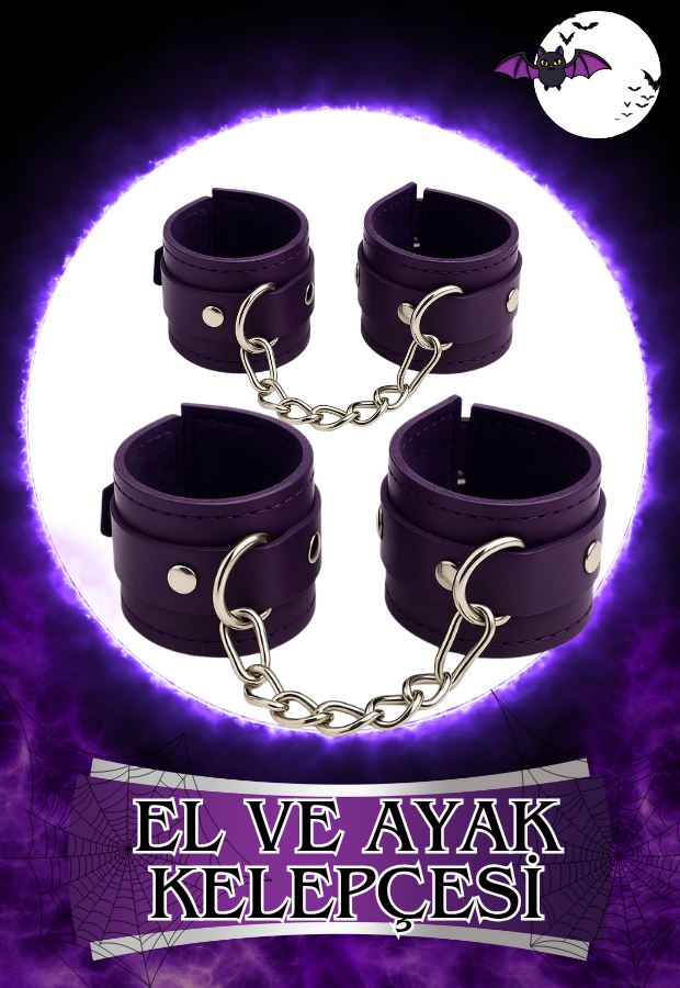 8 Parça Fantazi Seti | Mor Peluş Detaylı Kelepçe, Zincirli   Maske, Kırbaç ve Aksesuarlar