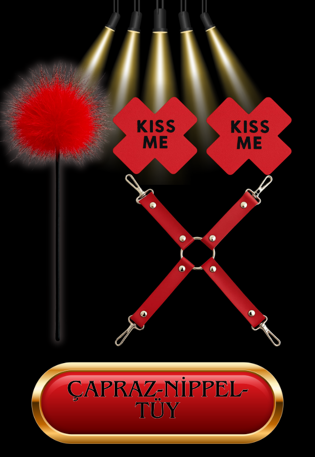 10 Parça Fantazi Seti | Kırmızı Peluş Kelepçe, Zincirli   Maske, Kırbaç, Tüy ve Aksesuarlar