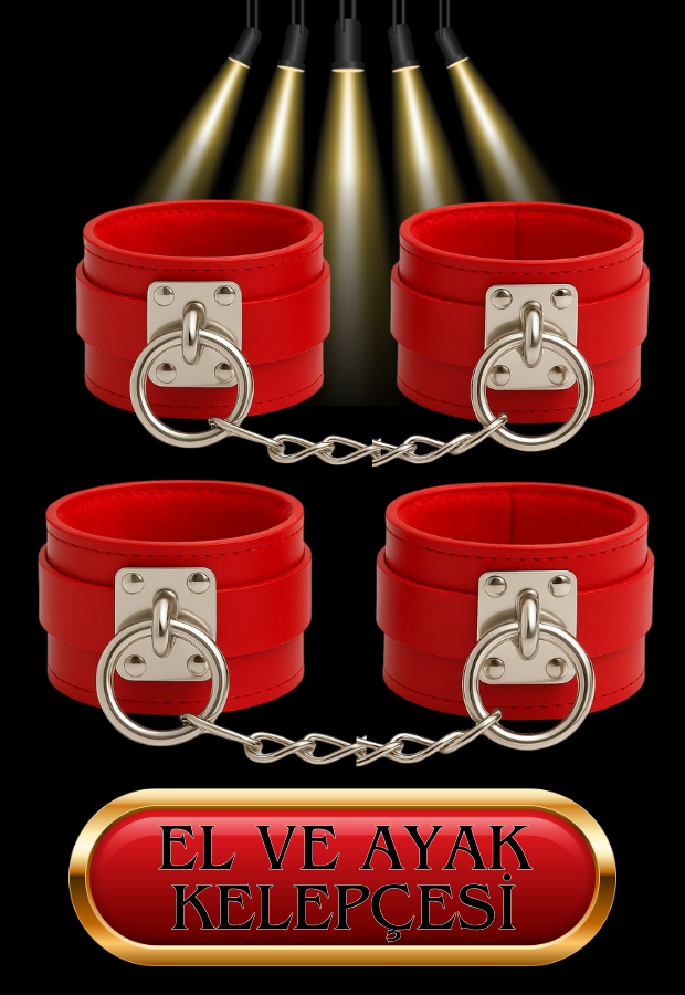 10 Parça Fantazi Seti | Kırmızı Peluş Kelepçe, Zincirli   Maske, Kırbaç, Tüy ve Aksesuarlar