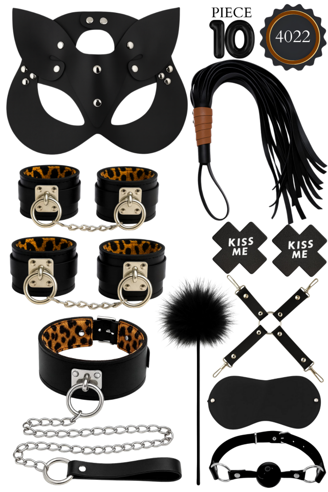 Lüks 10 Parça Fantazi Set – Leopar Detaylı Deri Aksesuar Koleksiyonu