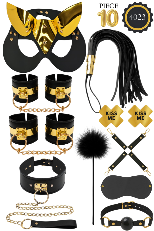Fantezi Aksesuar Seti 10 Parça Siyah Altın Detaylı Yetişkin Konsept