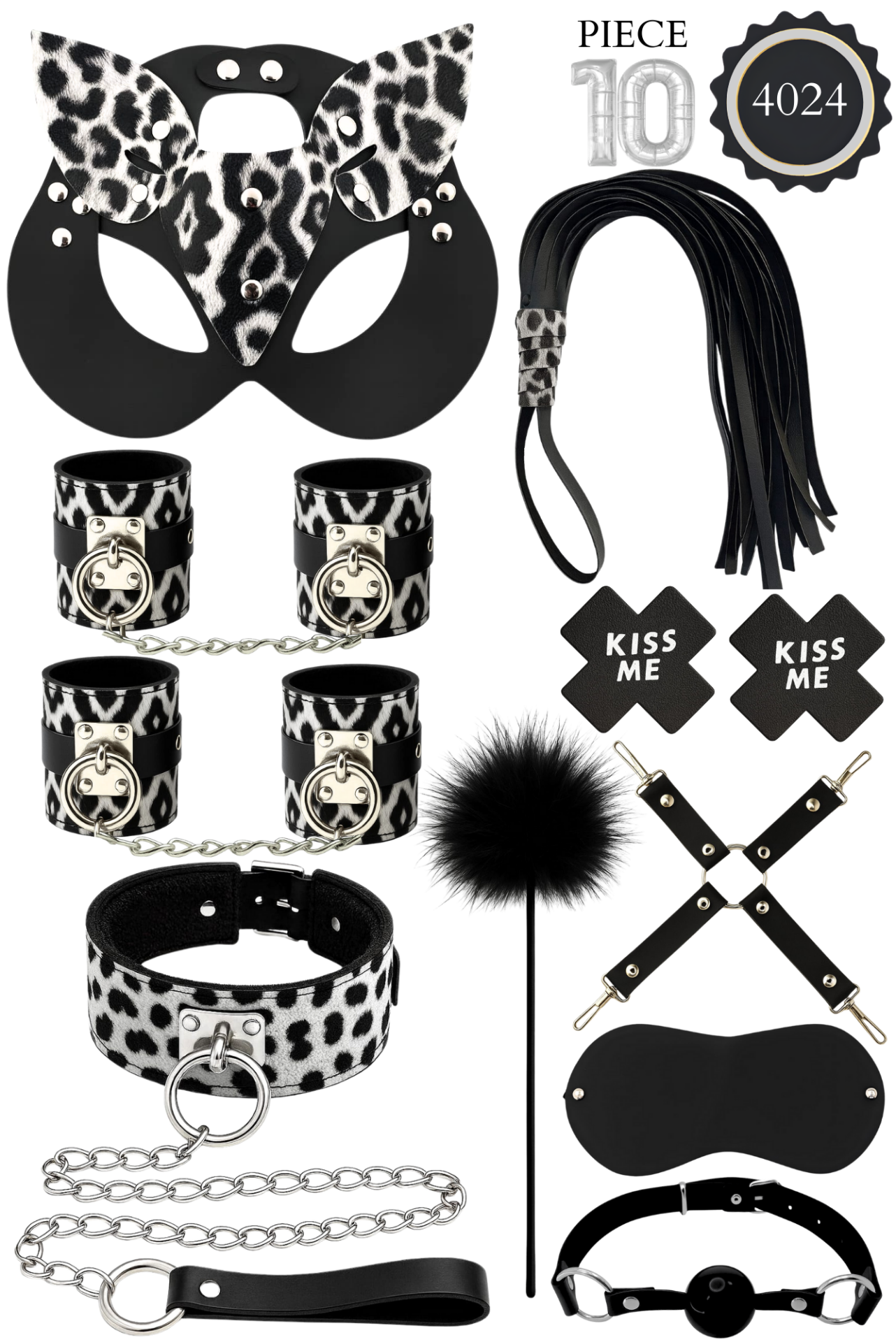 Leopar Desenli 10 Parça Yetişkin Fantezi Set