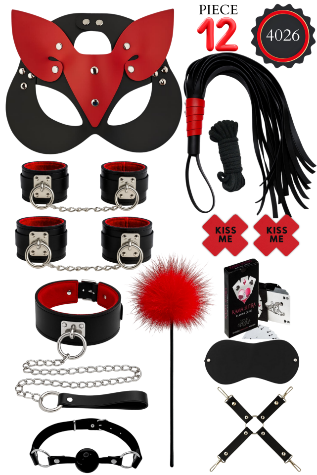 12 Parça Premium Fantezi Aksesuar Seti Maske Tasma Kelepçe