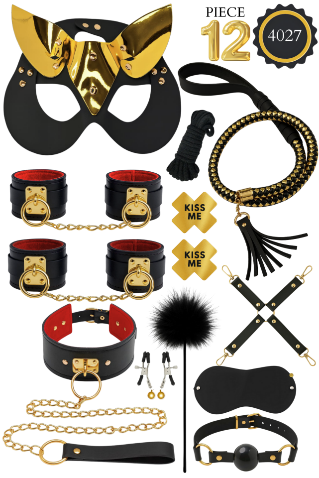 Fantazi Set 12 Parça Siyah Gold Premium Maske Tasma Kelepçe