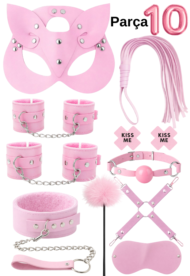 Pembe Fantazi Aksesuar Seti – Maske, Kelepçe, Göz Bandı 10 parça