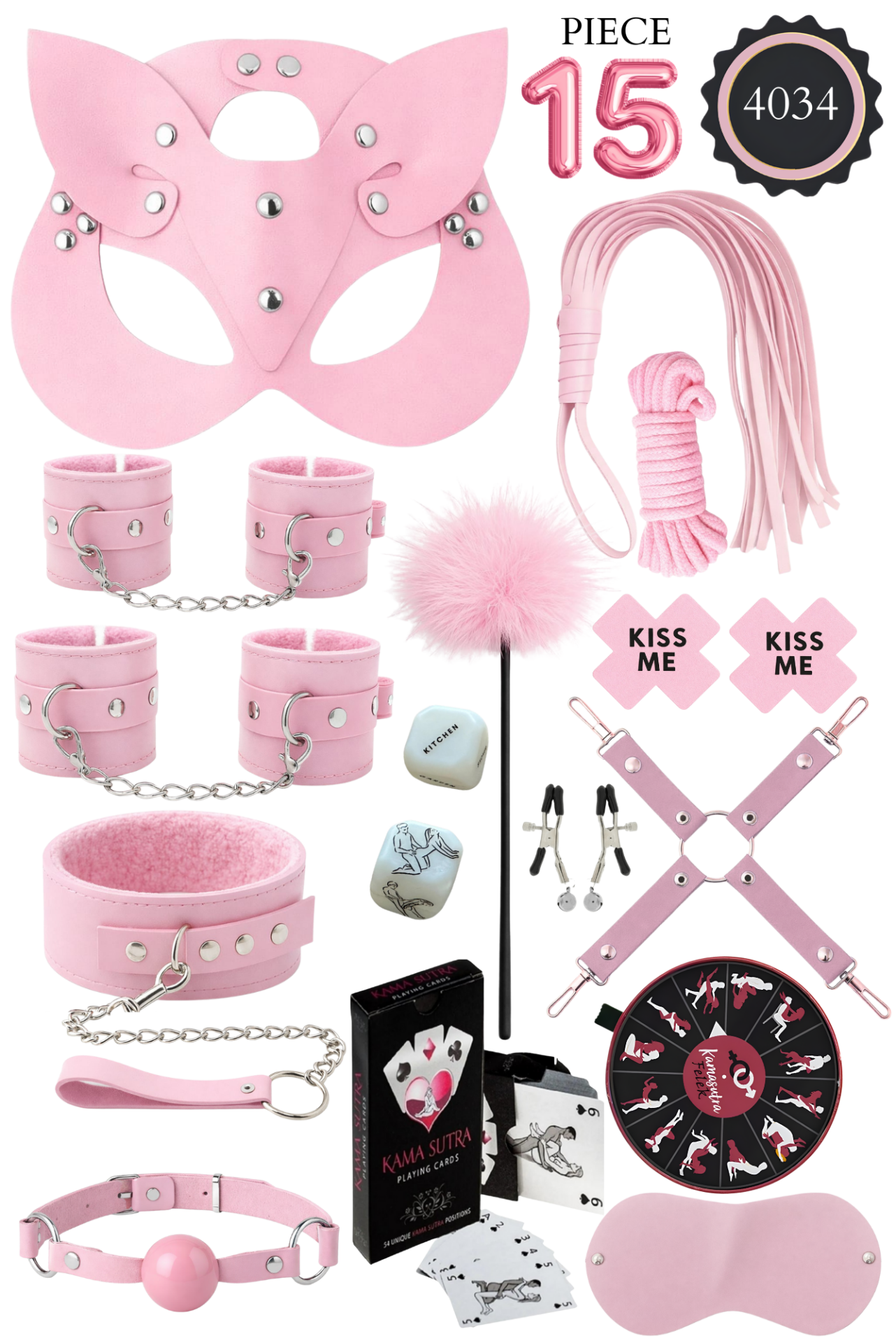 Pembe Fantazi Set–Maske, Kelepçe,Pozisyon Kartı