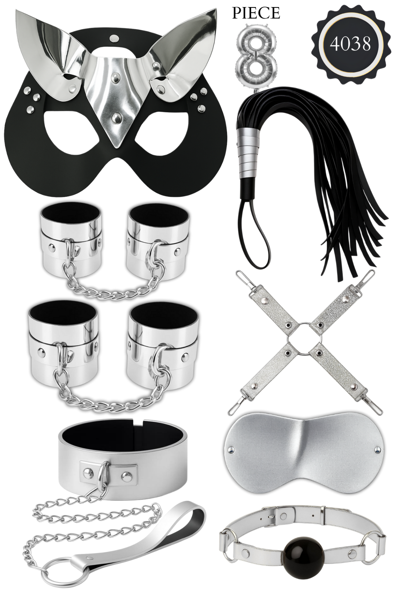 Maske, Kelepçe ,Kırbaç Fantezi Set 8 Parça