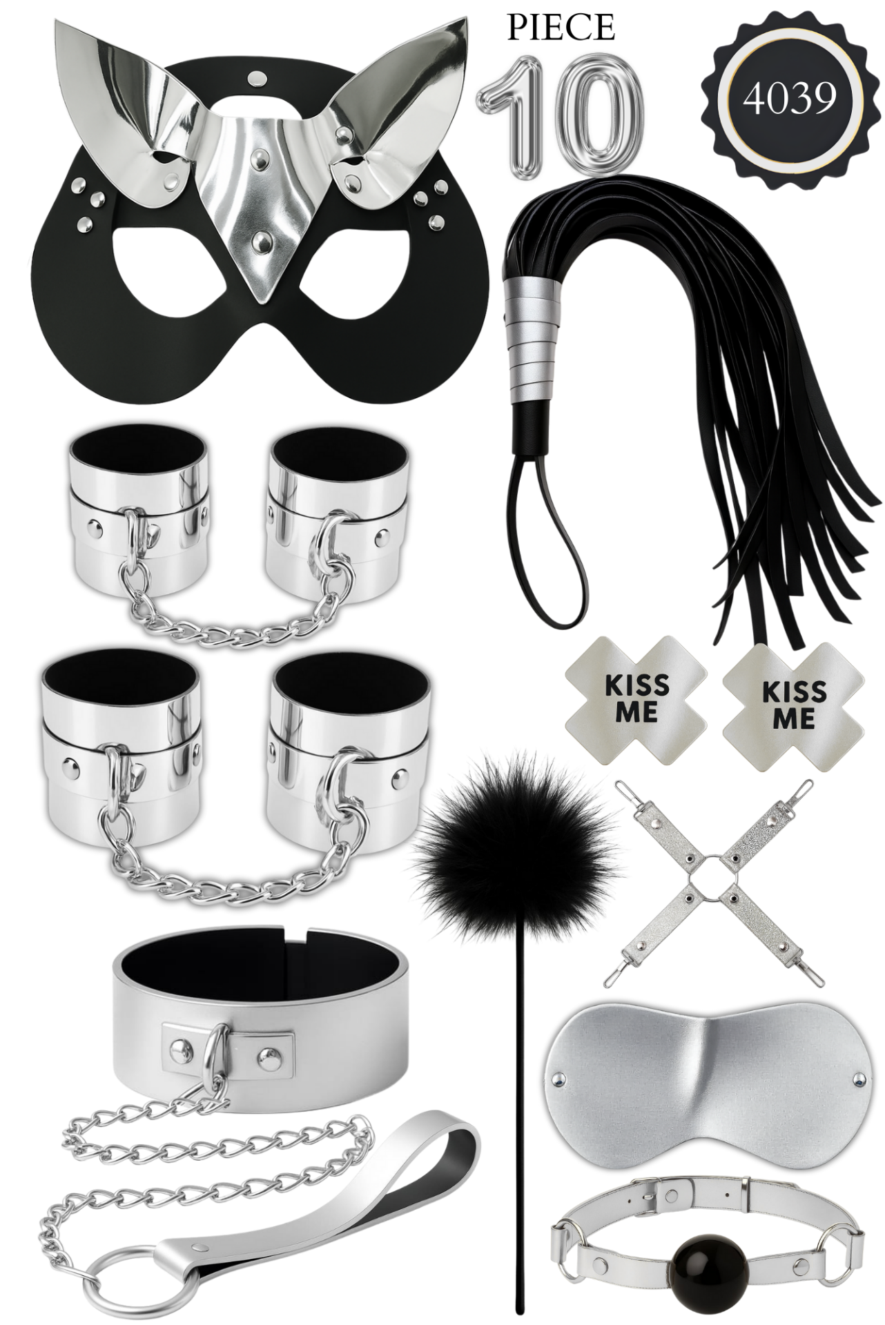 Fantezi Set 10 Parça Maske, Kelepçe ,Kırbaç Fantezi Set 8 Parça