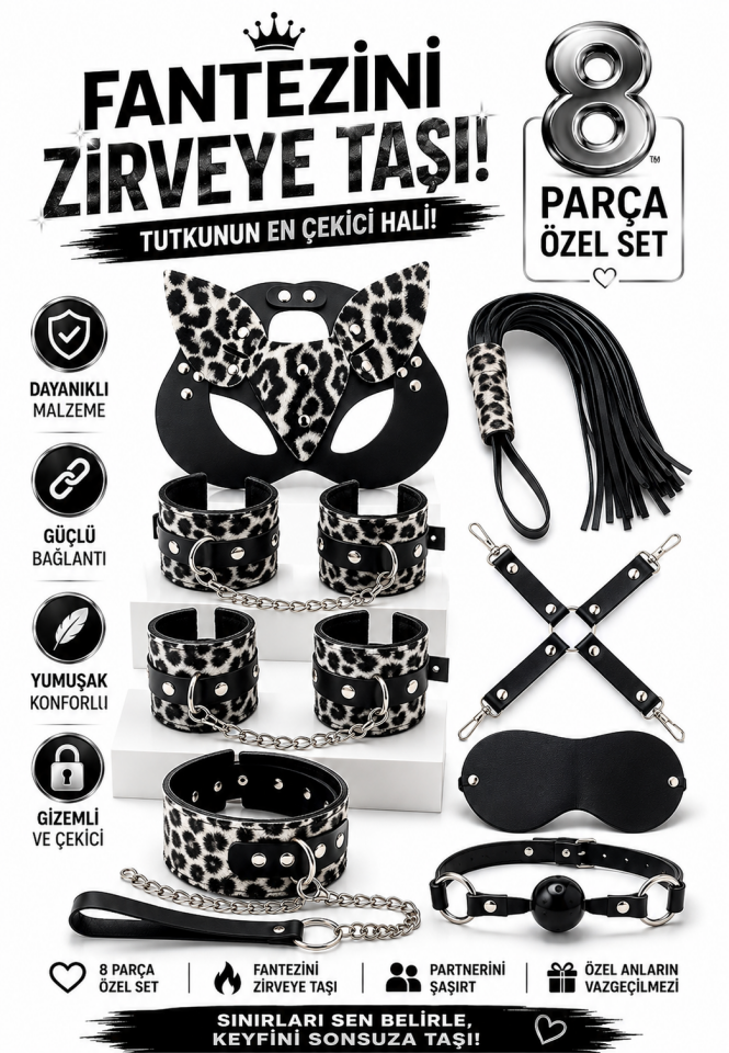 Leopar Desenli 8 Parça Fantazi Seti
