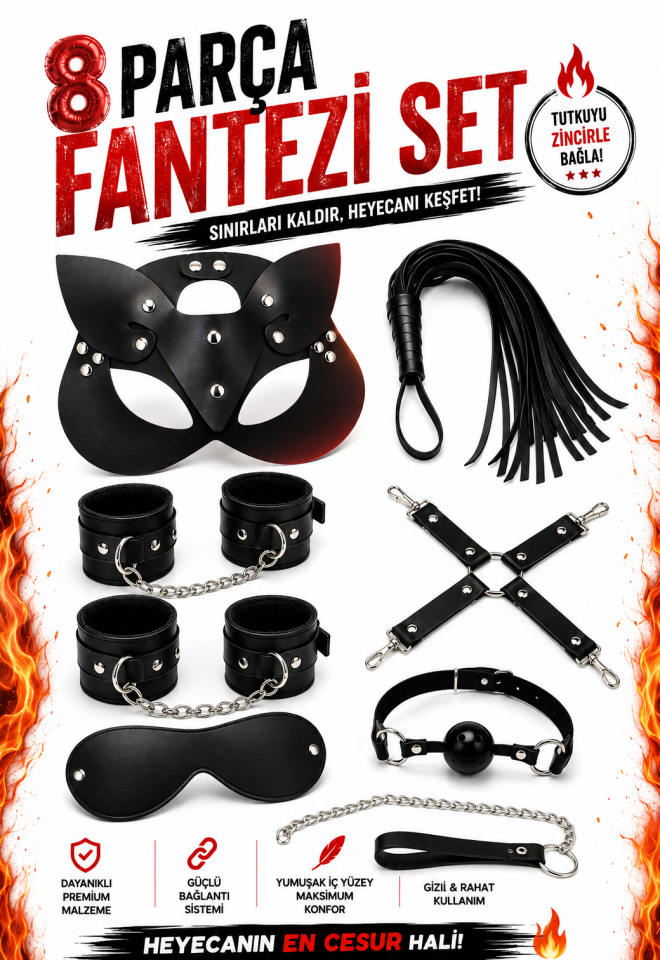 8 Parça Siyah BDSM Aksesuar Seti