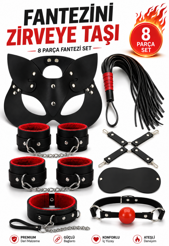 Siyah Kırmızı BDSM Aksesuar Seti