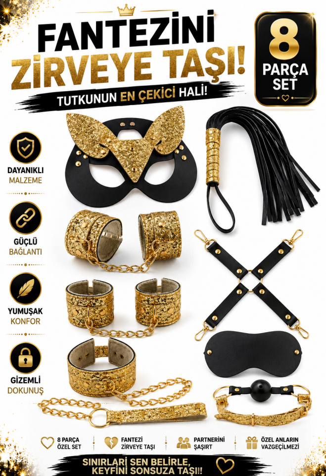 8 Parça Gold Siyah Fantazi Set