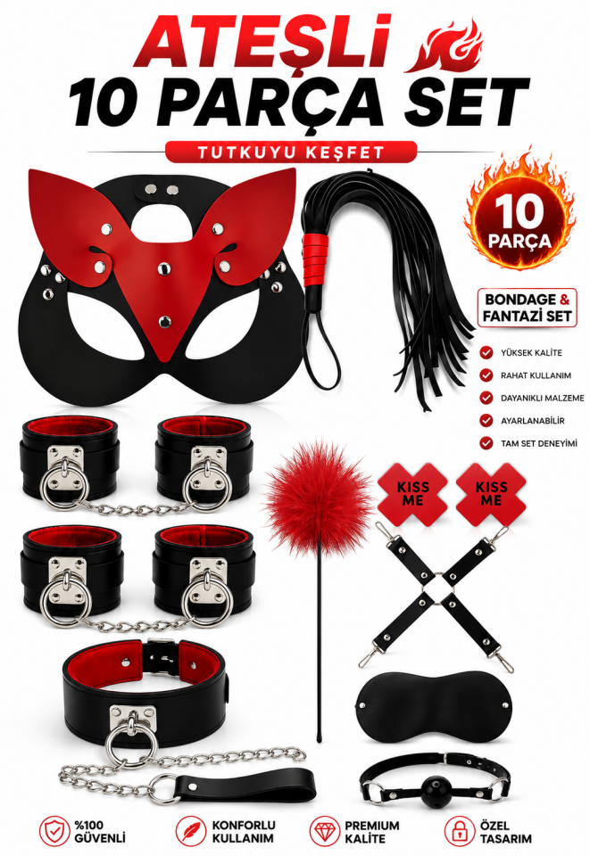 10 Parça Kırmızı Siyah Fantazi Set