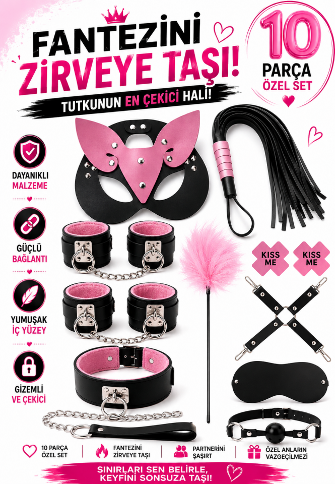 Pembe Siyah Fantazi BDSM Aksesuar Seti