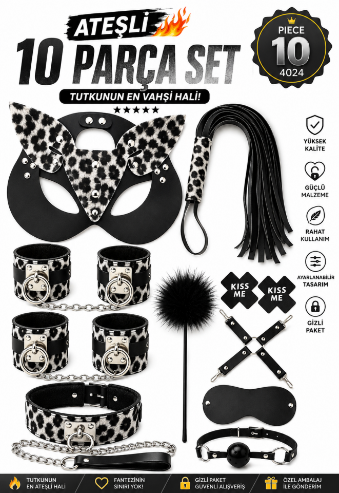 Leopar Desenli Fantazi BDSM Seti