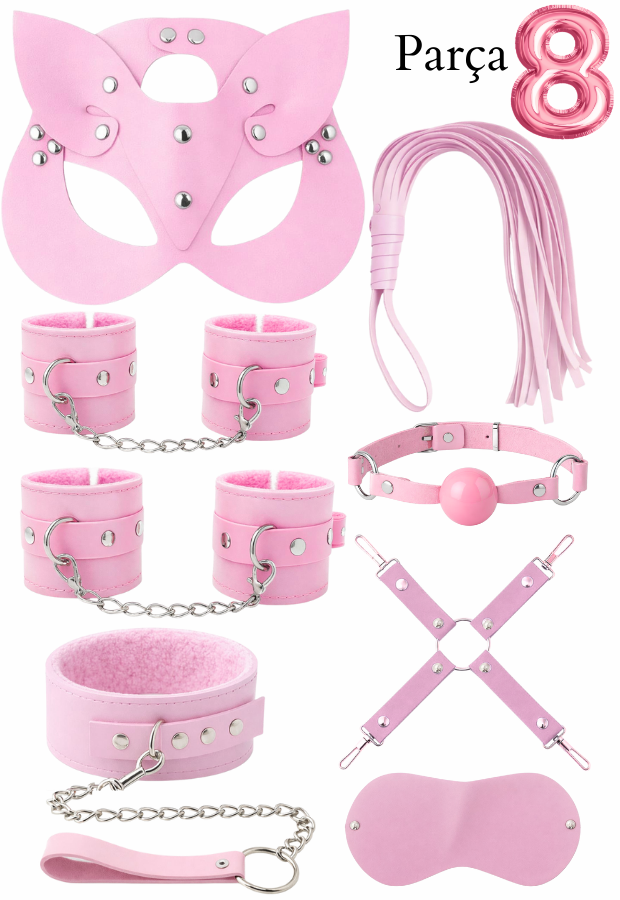 Pembe Deri BDSM Aksesuar Seti 8 Parça