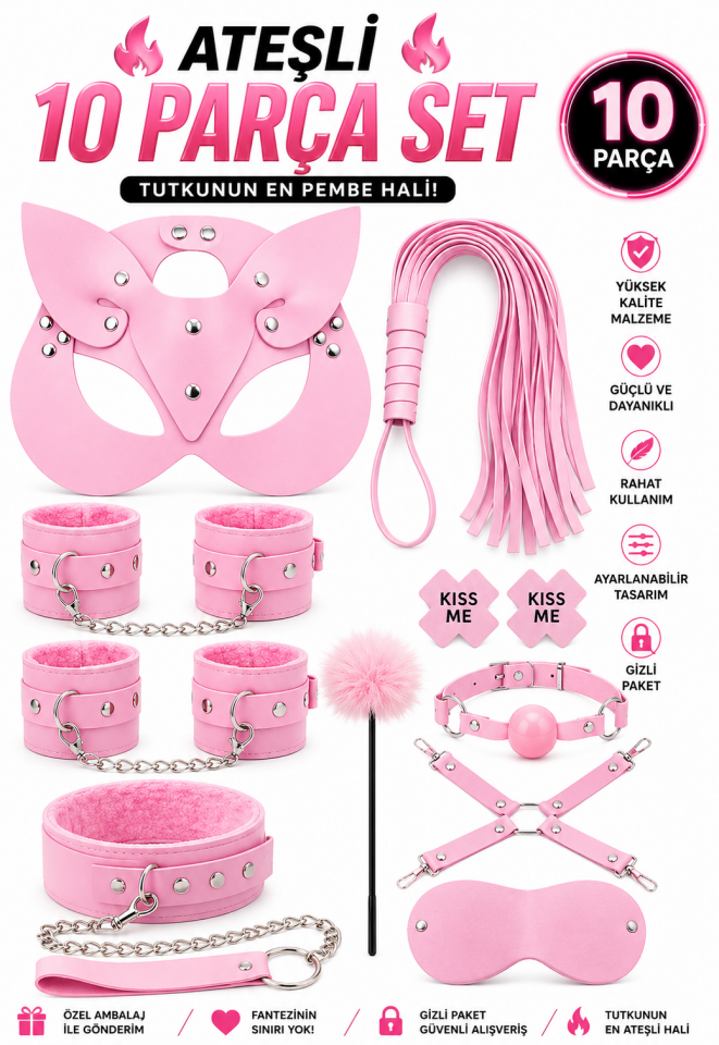 Pembe Tüylü Kiss Me Göğüs Ucu Seti