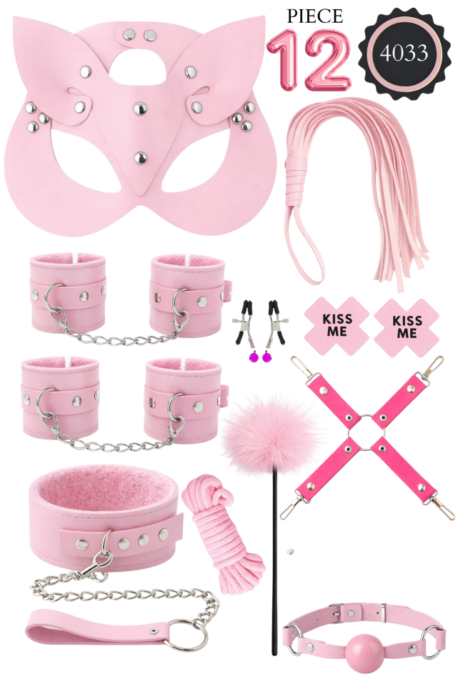 Pembe BDSM Aksesuar Seti 12 Parça