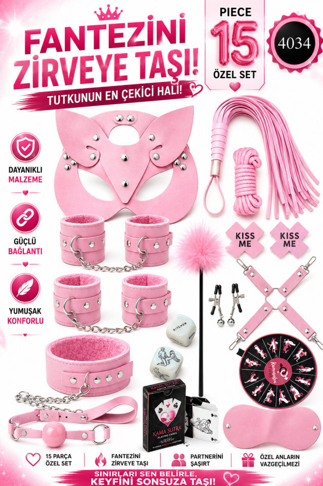 Pembe 15 Parça Fantazi BDSM Seti