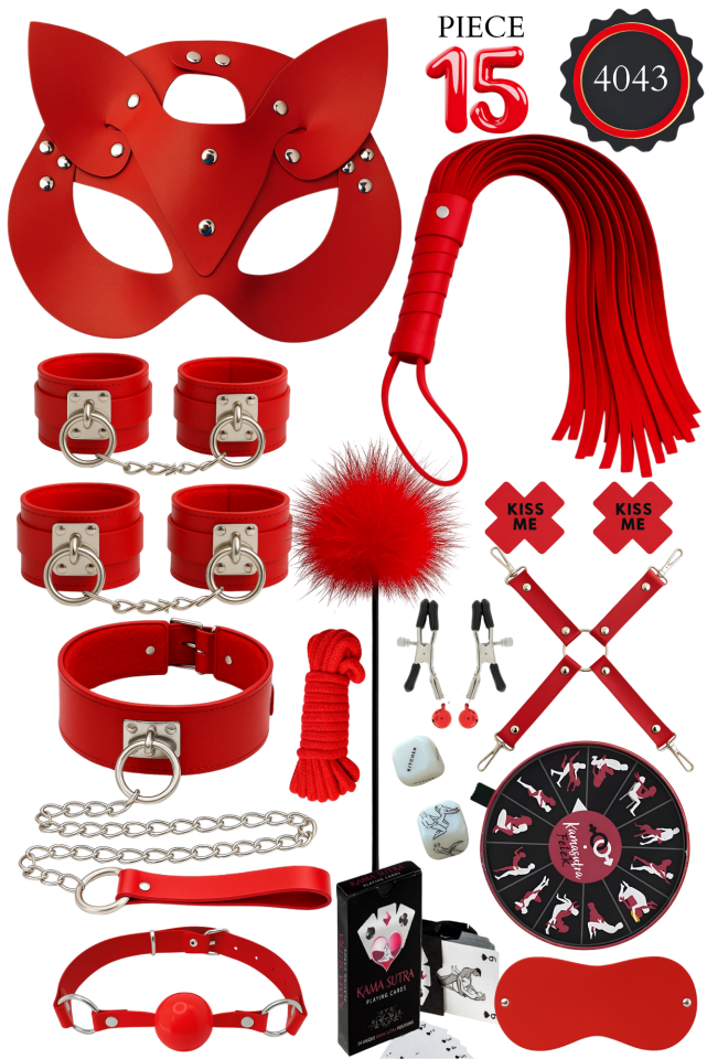 Kırmızı BDSM Fantazi Aksesuar Seti