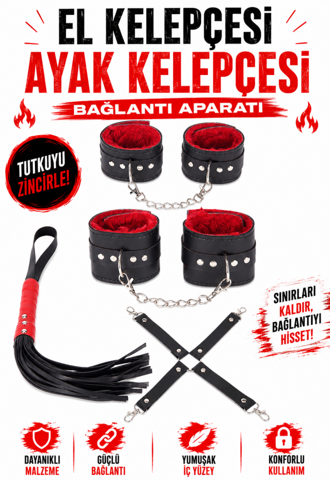 Deri Zincirli Fantazi Kelepçe Seti
