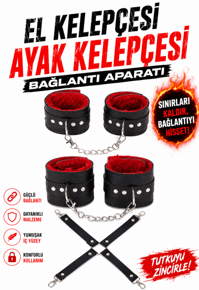 Deri Kelepçe Zincirli Set