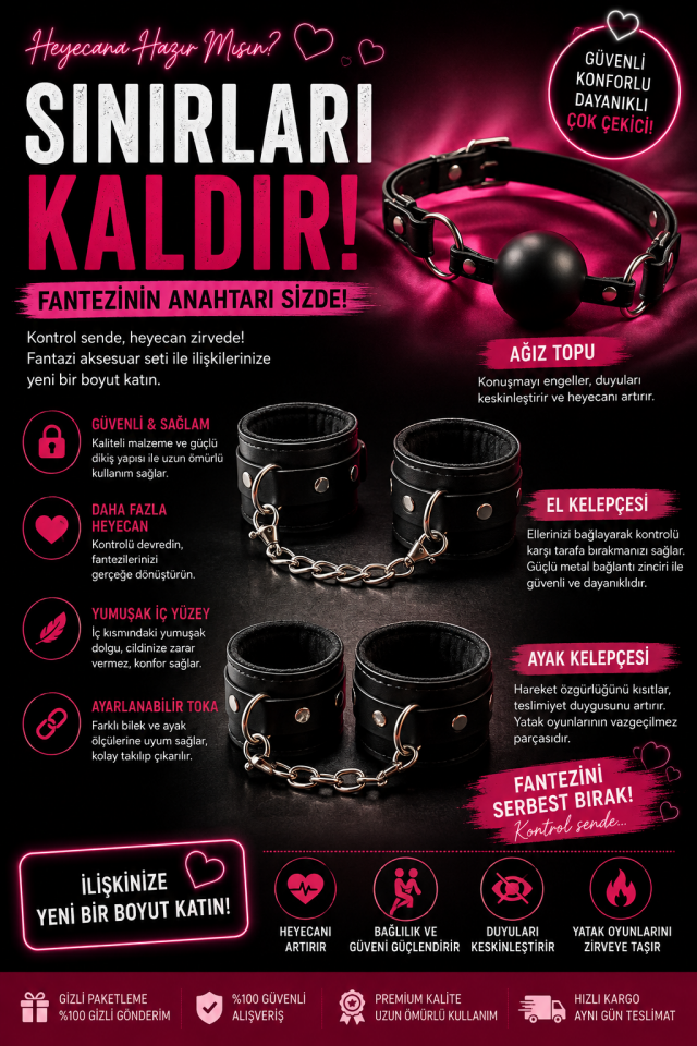 3 Parça Siyah Zincirli Body Harness Seti
