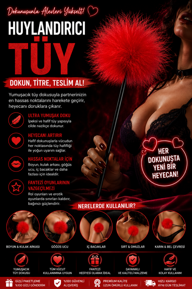 Kırmızı Tüylü Fantazi Huylandırıcı Tüy Çubuğu