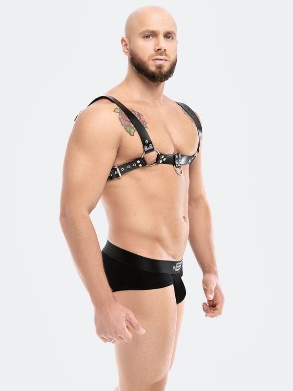 Erkek Deri Harness – Siyah Deri Göğüs Harness Göğüs Kemeri, Gladyatör Tarzı Kostüm Aksesuarı